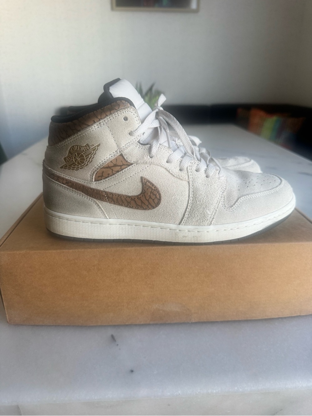 Jordan Mid-Top Sneakers in Cream and Brown
